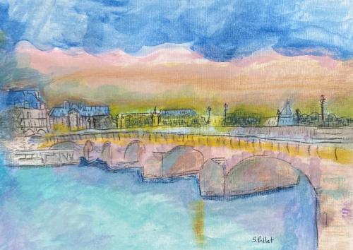 Pont Neuf Bridge, Paris9” X 12”Acrylic, Gouache, Pastel Pencils, and Graphite