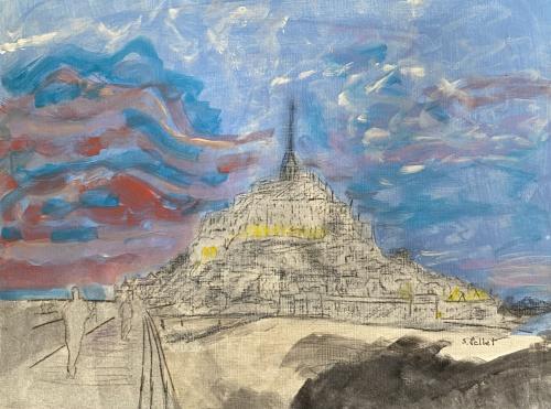Mont Saint-Michel, France9” X 12”Acrylic, Gouache, Pastel Pencils, and Graphite