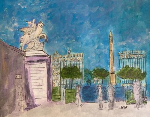 Paris Series:  Leaving the Tuileries Garden9” X 12”Acrylic, Gouache, Pastel Pencils, and Graphite