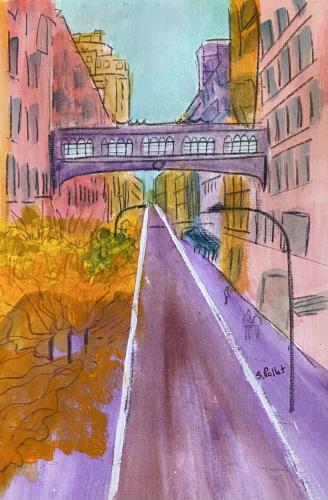 NYC Series:  West 15th Street Bridge9” X 12”Acrylic, Gouache, Pastel Pencils, and Graphite