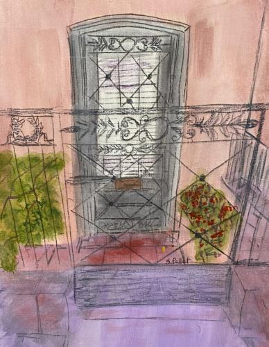NYC Series: Upper East Side Townhouse Iron Scrollwork9” X 12”Acrylic, Gouache, Pastel Pencils, and Graphite