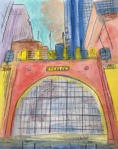NYC Series:  57th Street Old School9” X 12”Acrylic, Gouache, Pastel Pencils, and Graphite
