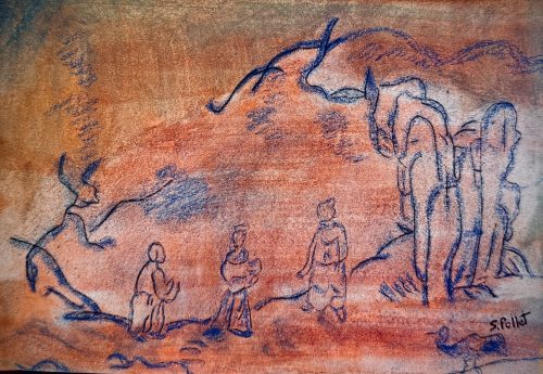 In The Shadow of the Rocks5.5”X 8.5”Acrylics and Pastels on Paper