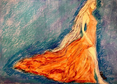 Walking In A Dream7”X10”Acrylics and Pastels on Paper