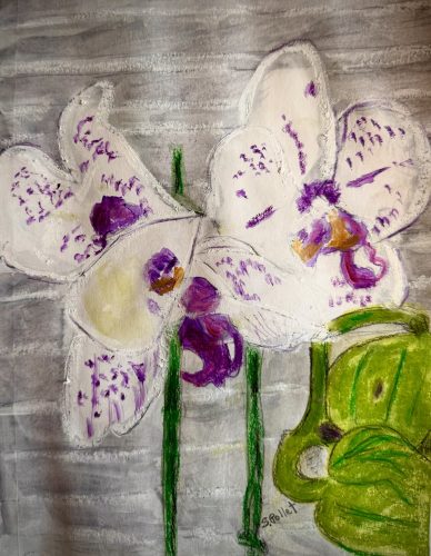 Orchids Up Close7”X10”Acrylics and Pastels on Paper