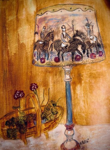 Equestrian Lampshade7”X10”Acrylics and Pastels on Paper