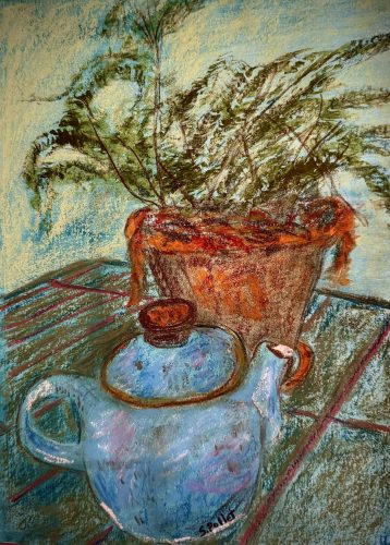 Delightful Teapot7”X10”Acrylics and Pastels on Paper