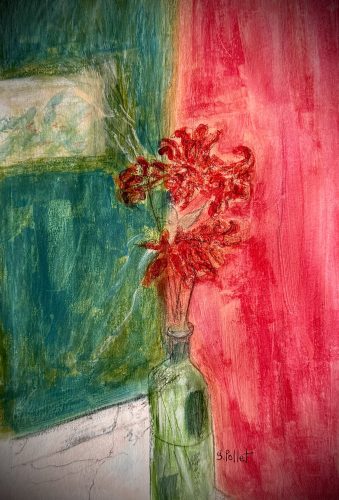 Pink and Green7”X10”Acrylics and Pastels on Paper