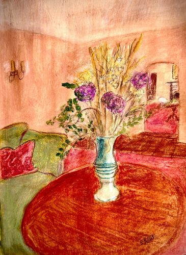 Green Couch7”X10”Acrylics and Pastels on Paper