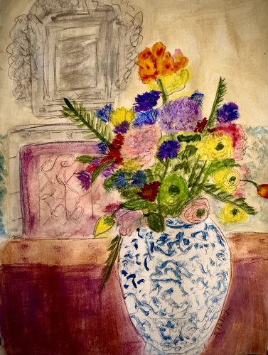 Blue and White7”X10”Acrylics and Pastels on Paper