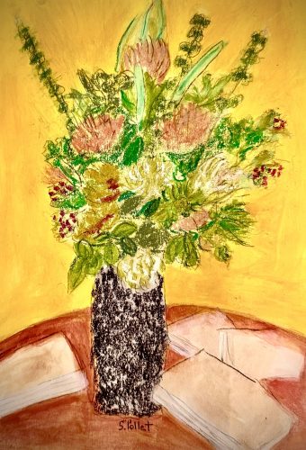 Flowers and Books7”X10”Acrylics and Pastels on Paper
