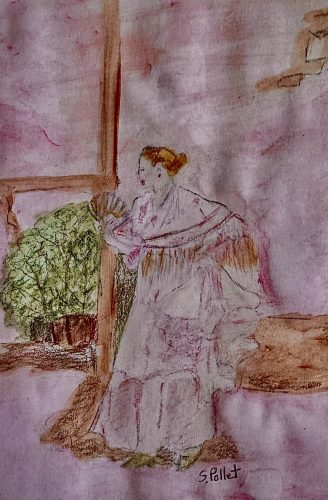 Shawl Fringe7”X10”Acrylics and Pastels on Paper