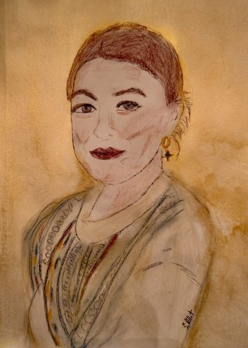 Katie Observing7”X10”Acrylics and Pastels on Paper