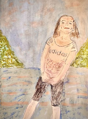 Juliette Striking A Pose7”X10”Acrylics and Pastels on Paper