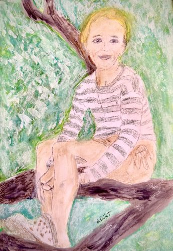 William In A Tree7”X10”Acrylics and Pastels on Paper