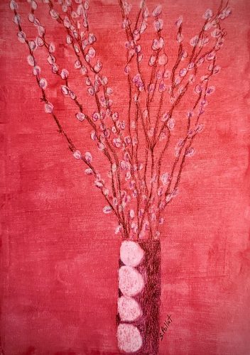 Pussy Willows7”X10”Acrylics and Pastels on Paper