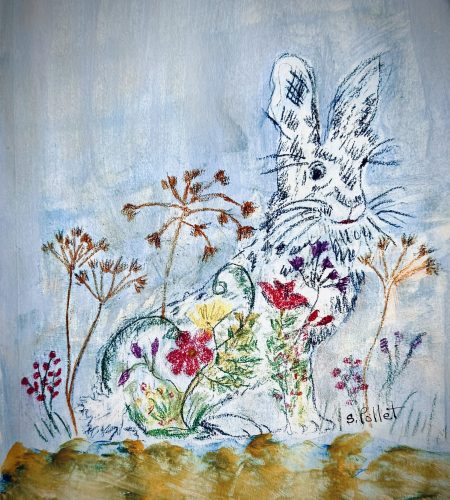 Bunny Mischief7”X10”Acrylics and Pastels on Paper