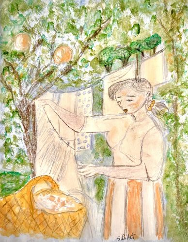 Hanging Laundry7”X10”Acrylics and Pastels on Paper