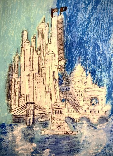 NYC and Paris Love7”X10”Acrylics and Pastels on Paper