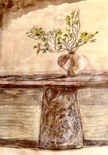 Table Tableau7”X10”Acrylics and Pastels on Paper