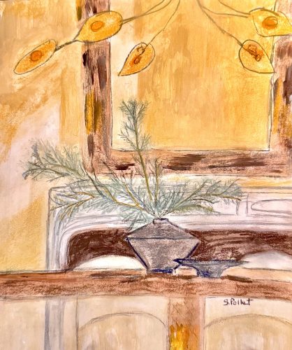 Mantel Motif7”X10”Acrylics and Pastels on Paper