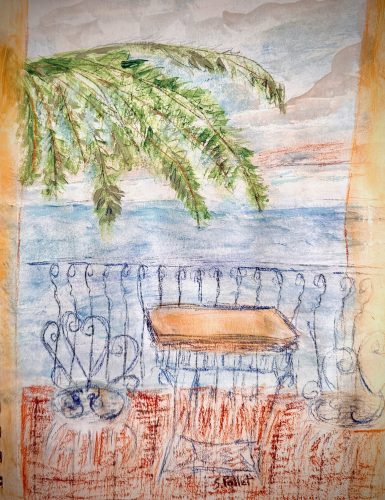 Balcony Ironwork7”X10”Acrylics and Pastels on Paper