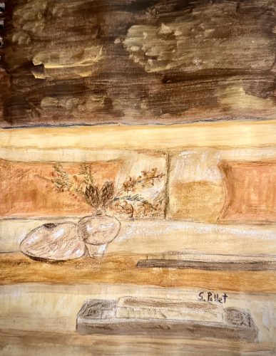 Still Life With Pottery7”X10”Acrylics and Pastels on Paper