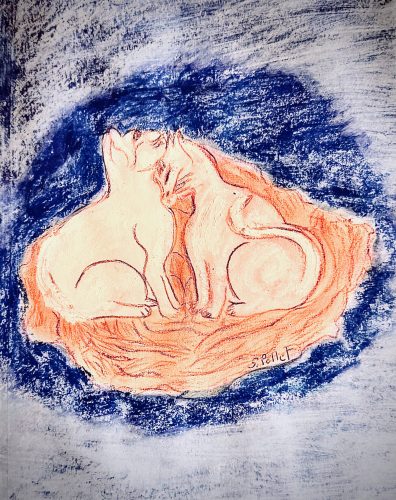 Feline Affection7”X10”Acrylics and Pastels on Paper