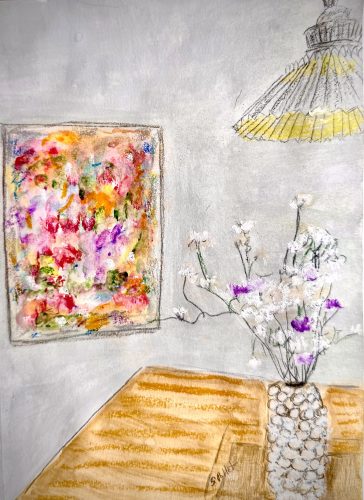 NYC Japanese Tea Room7”X10”Acrylics and Pastels on Paper