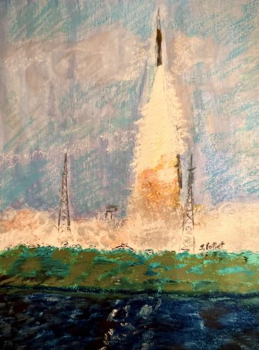 Artemis II7”X10”Acrylics and Pastels on Paper