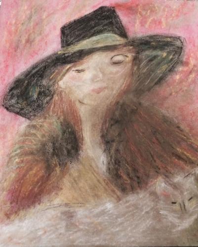 Woman With Hat and Fur12”X 14”Pastel